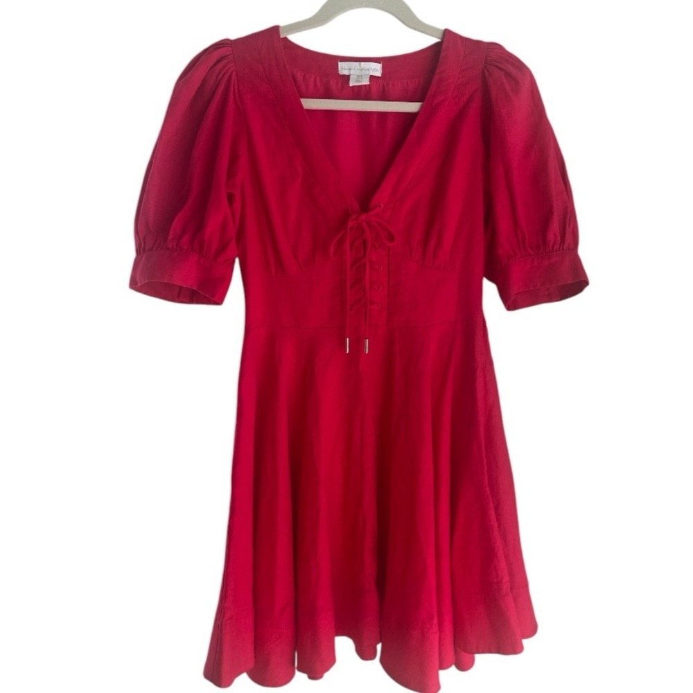 House of Harlow Pink Puff Sleeve Fit Flare Linen Blend‎ Dress Size 4